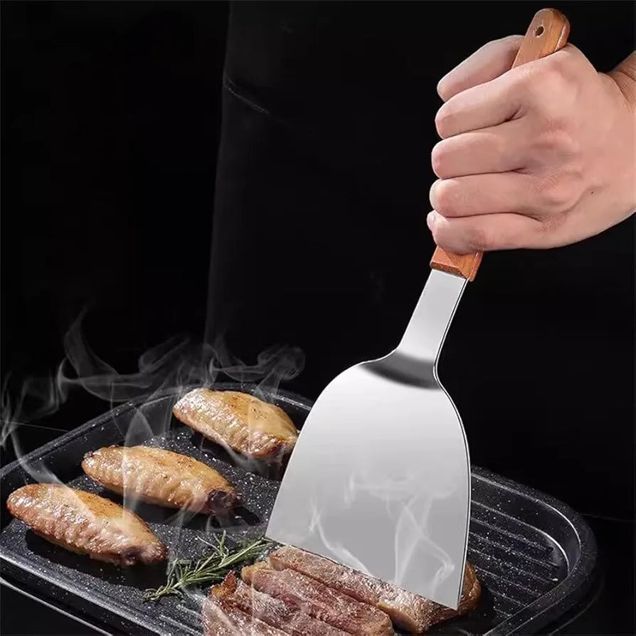 Stainless Steel Cooking Shovel, Cookware Spatula With Wooden Handle