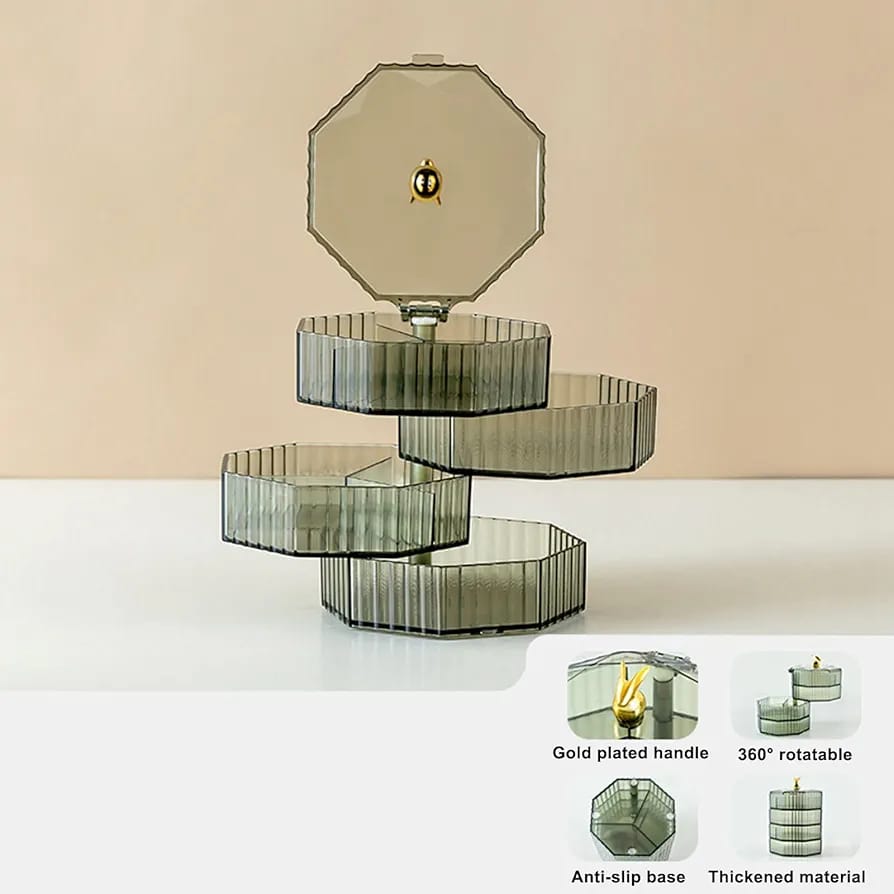 4 Layer Luxury Rotating Jewellery Storage Organizer Box