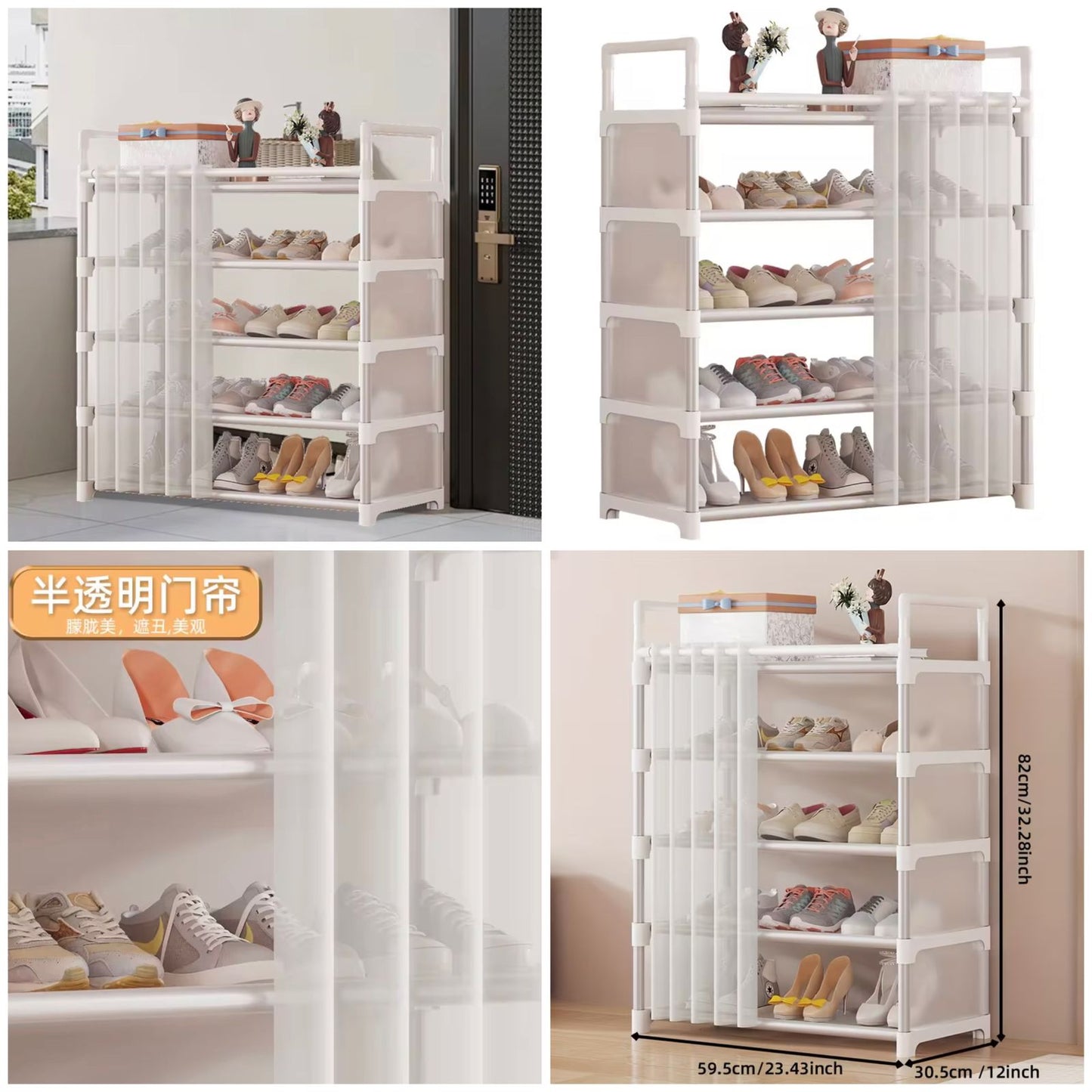 Dustproof Shoe Rack with Curtain, Sturdy Metal Frame Easy to Assemble
