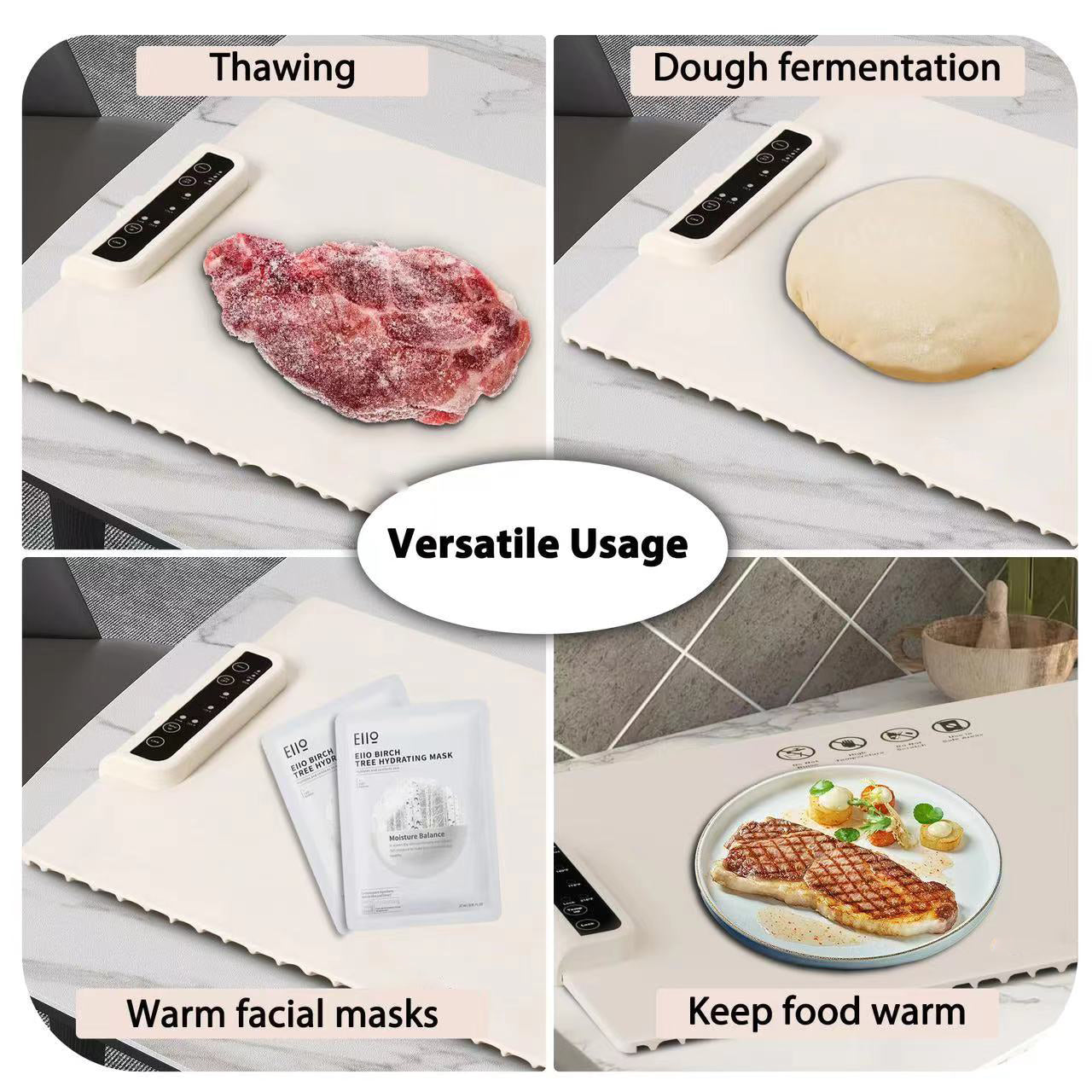 Folding Food Warmer Silicone Tray with Adjustable Temperature Control