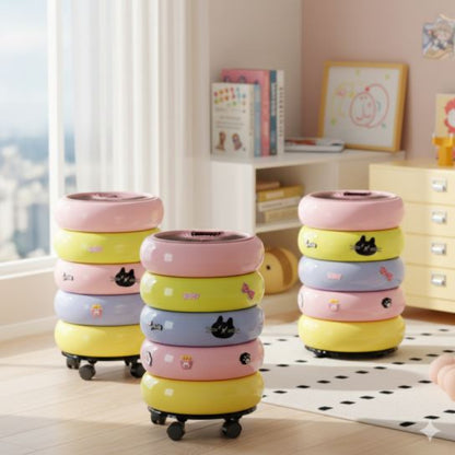 Cute Trolley Dustbin with Detachable Inner Bin and Decorative Stickers