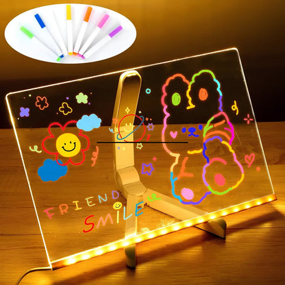 Magic Glowing LED Acrylic Writing Board- 7 Neon Markers – USB Light-Up