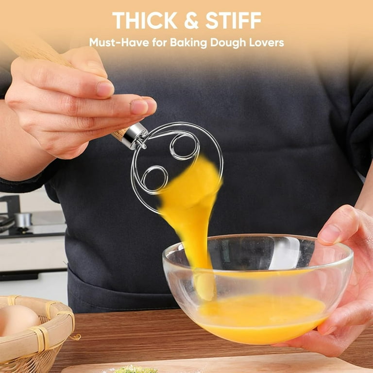 Wooden Bread Whisk with Stainless Steel Dough Hook