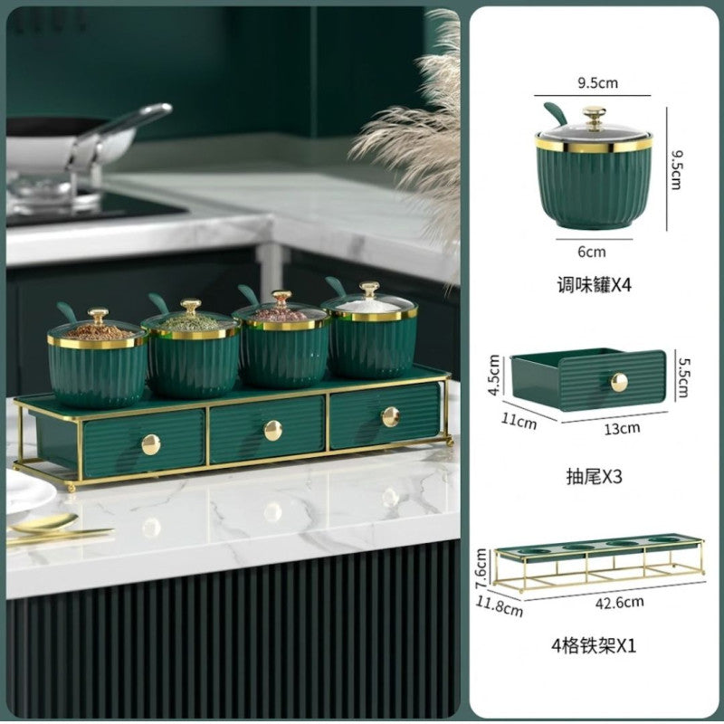 Luxury Spice Set Double Tier Kitchen Organizer with Golden Metal Stand