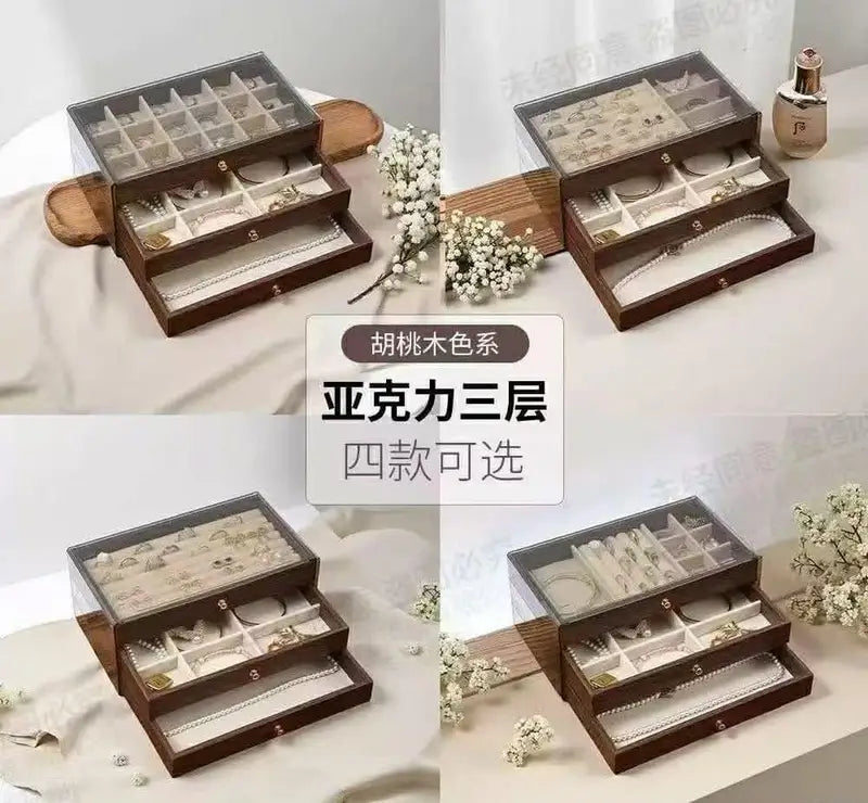 3 Layer Acrylic Wooden Jewelry Organizer