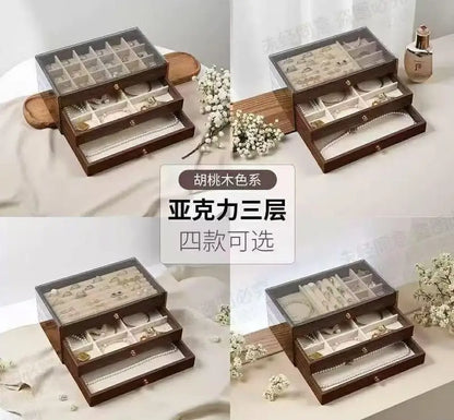 3 Layer Acrylic Wooden Jewelry Organizer