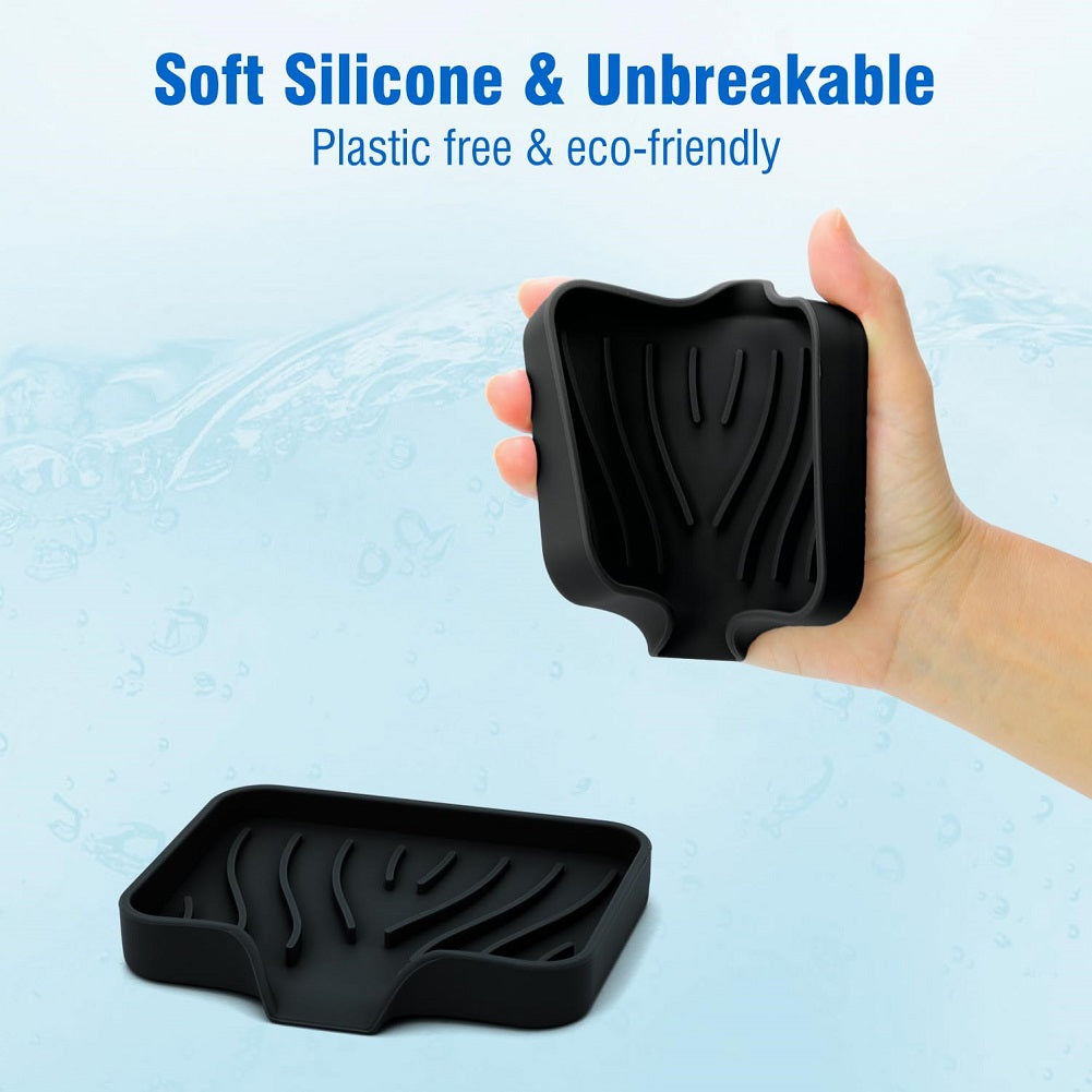 Silicone Soap Dish & Kitchen Soap Tray, Durable Rubber Soap Dish with Drainage