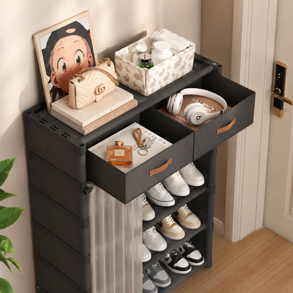 Double Drawer Curtain Shoe Rack Premium Heavy Quality