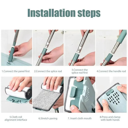 Flat Squeeze Mop And Bucket – Hand-free Wringing Floor Cleaning Mop