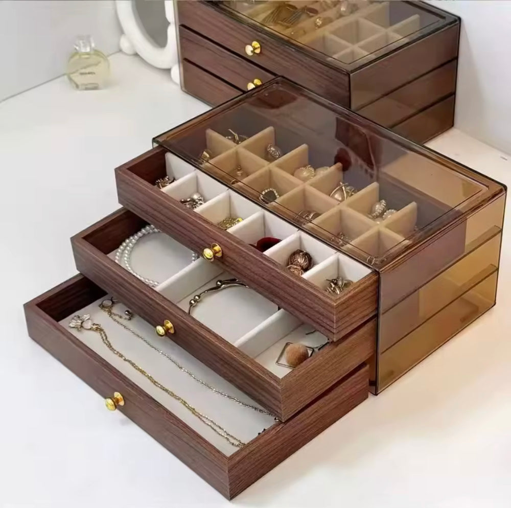 3 Layer Acrylic Wooden Jewelry Organizer