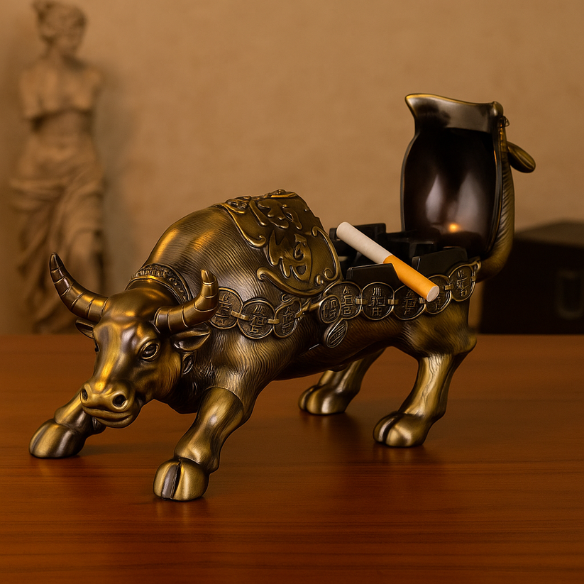 Vintage Metal Bull Ashtray - Creative Desktop Smoking Accessory