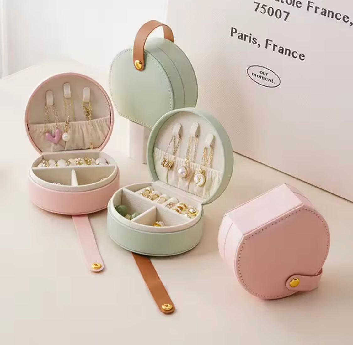 Mini Portable PU Leather Jewelry Organizer Box