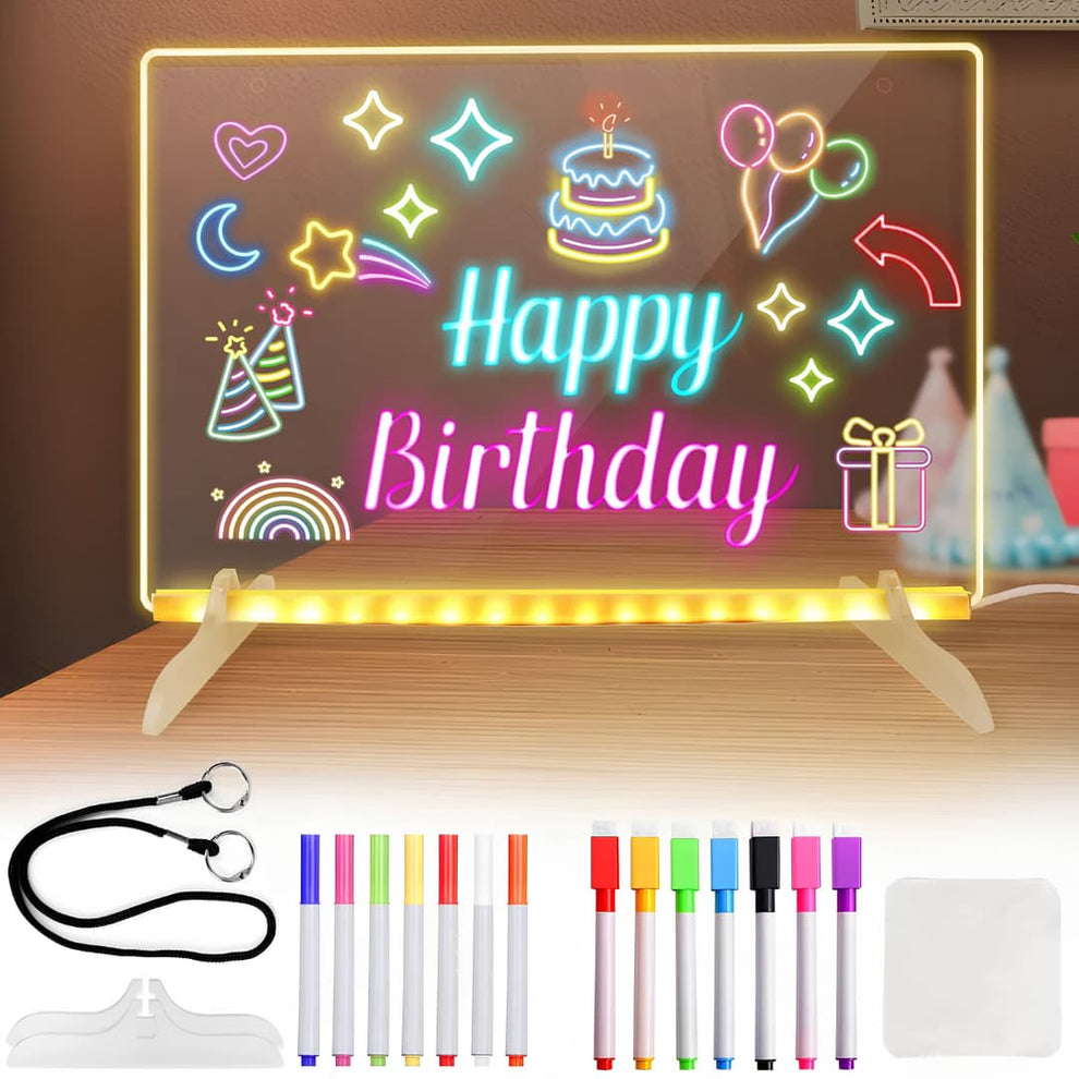 Magic Glowing LED Acrylic Writing Board- 7 Neon Markers – USB Light-Up