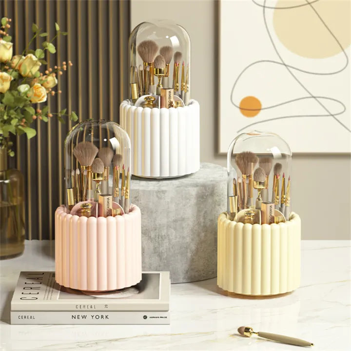 Dot Makeup Brush Storage Tube Rotating Dust-Proof Pen Holder with Lid Bucket