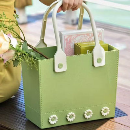 Flowery Rectangle Purse Basket with Rubber Handle