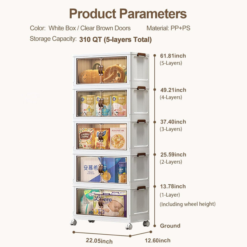 Multi Layer Foldable Storage Cabinet, Bedroom Closet Organizer With Doors