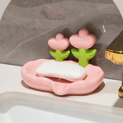 Flower Decor Creative Floral Soap Dish With Dual Drainage Design