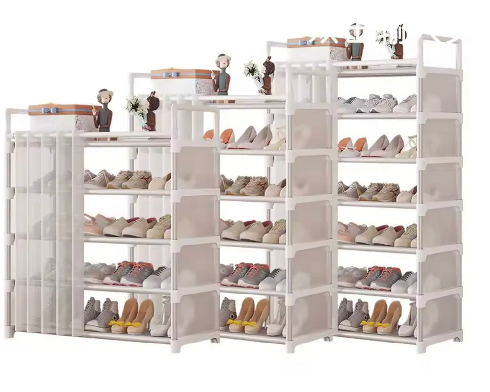 Dustproof Shoe Rack with Curtain, Sturdy Metal Frame Easy to Assemble