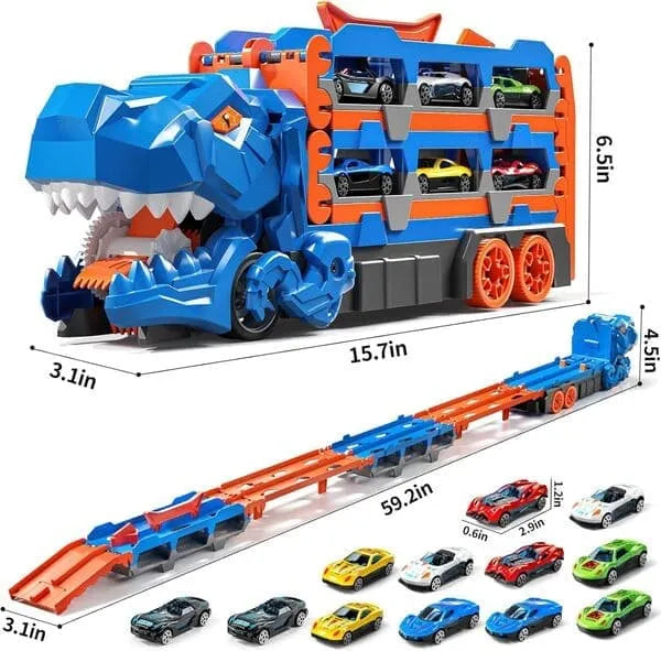 Urban Rail Track Toy Set For Childrens Transforming Dinosaur Truck Includes 6 Vehicles Ultimate Garage Playset