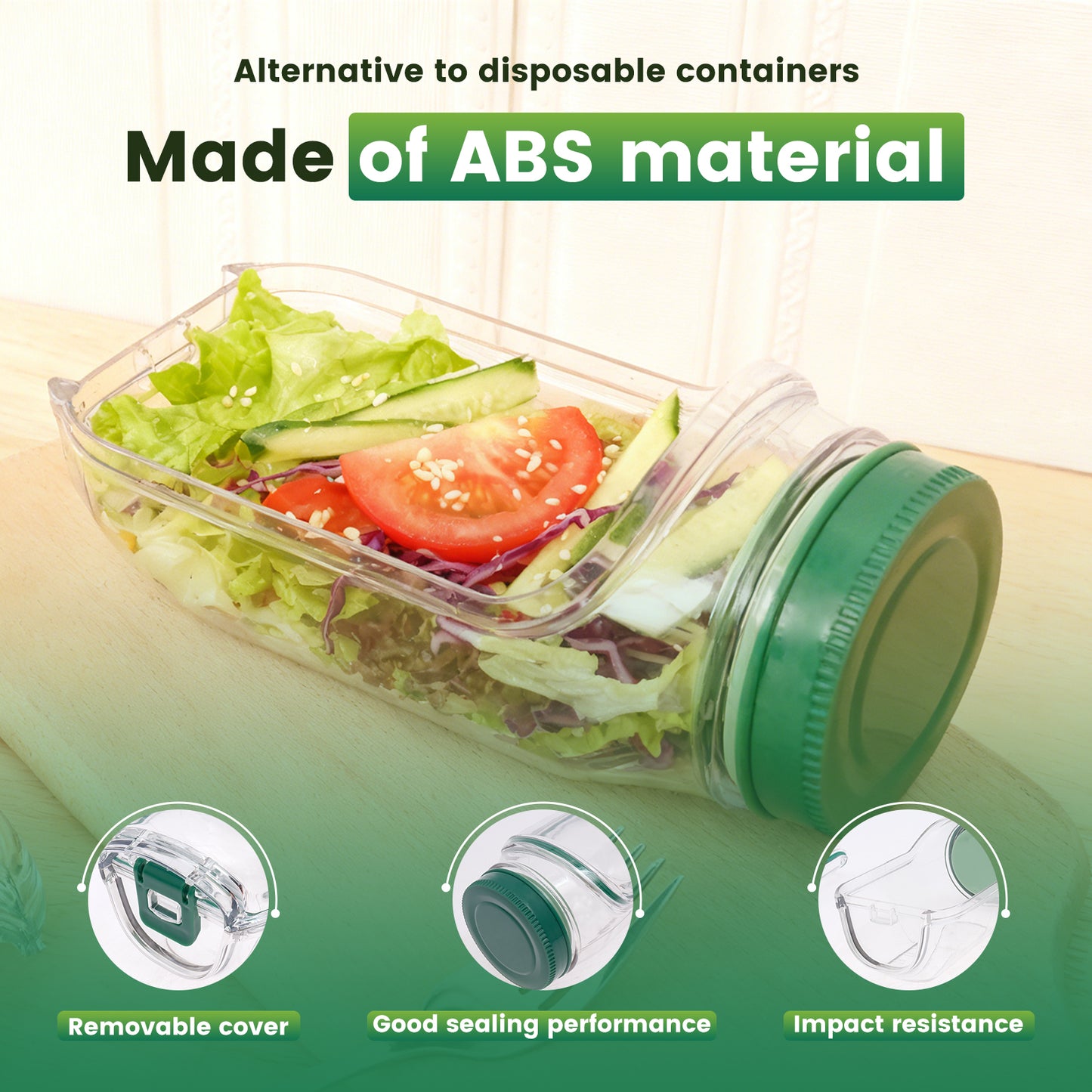 Dual-Opening Salad Jar with Built-In Sauce Cup