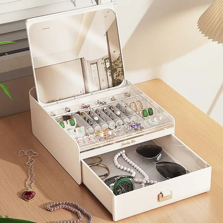 Jewellery Storage Box with Mirror and Drawer