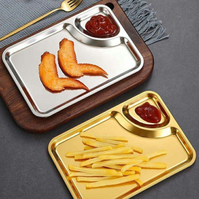 Stainless Steel Premium Golden Serving Plate, Dining Serving Tray