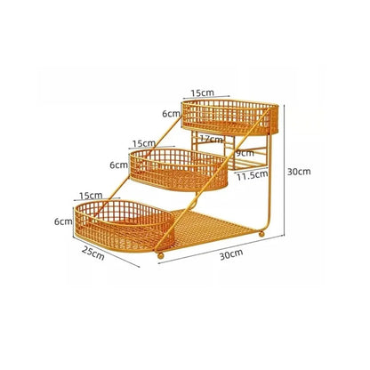 3 Layer Golden Fruit Basket Iron Material