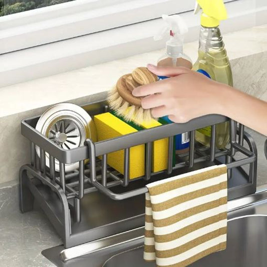 Kitchen & Bathroom Draining Rack & Sponge Holder – Rust-Resistant Storage Organizer