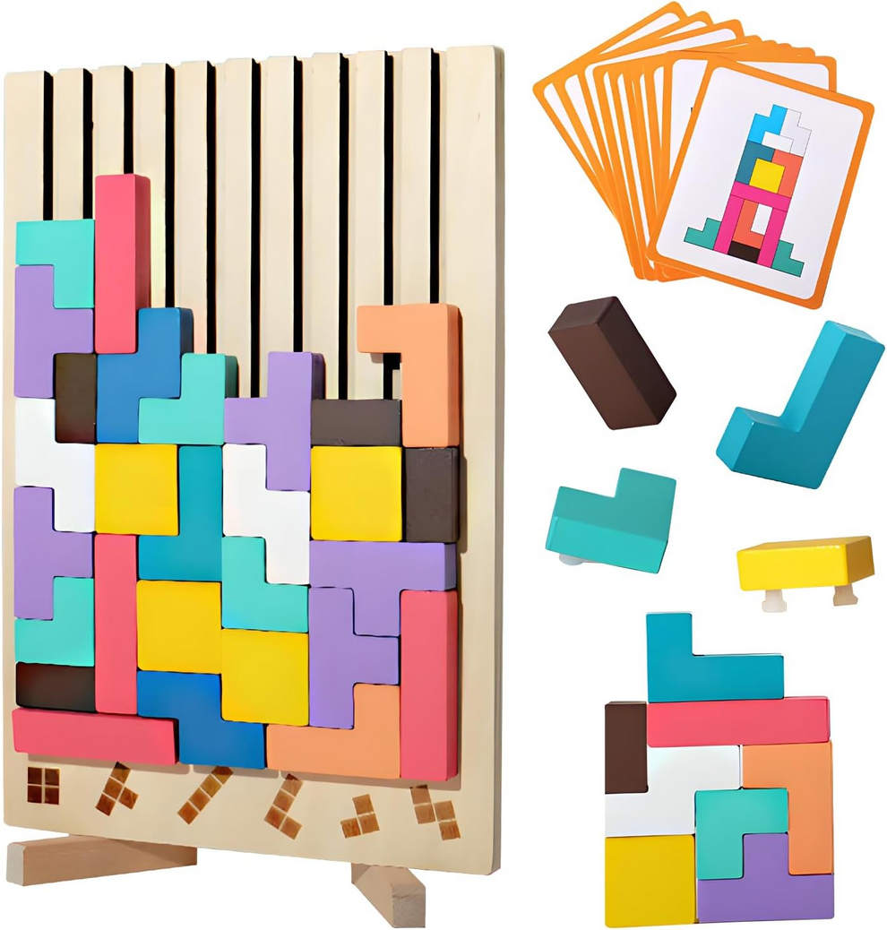 3D Wooden Tetris Puzzle Blocks Educational Colorful Set