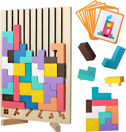 3D Wooden Tetris Puzzle Blocks Educational Colorful Set