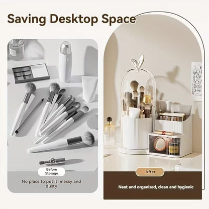 Rotating Brush Holder With Cosmetics Organizer