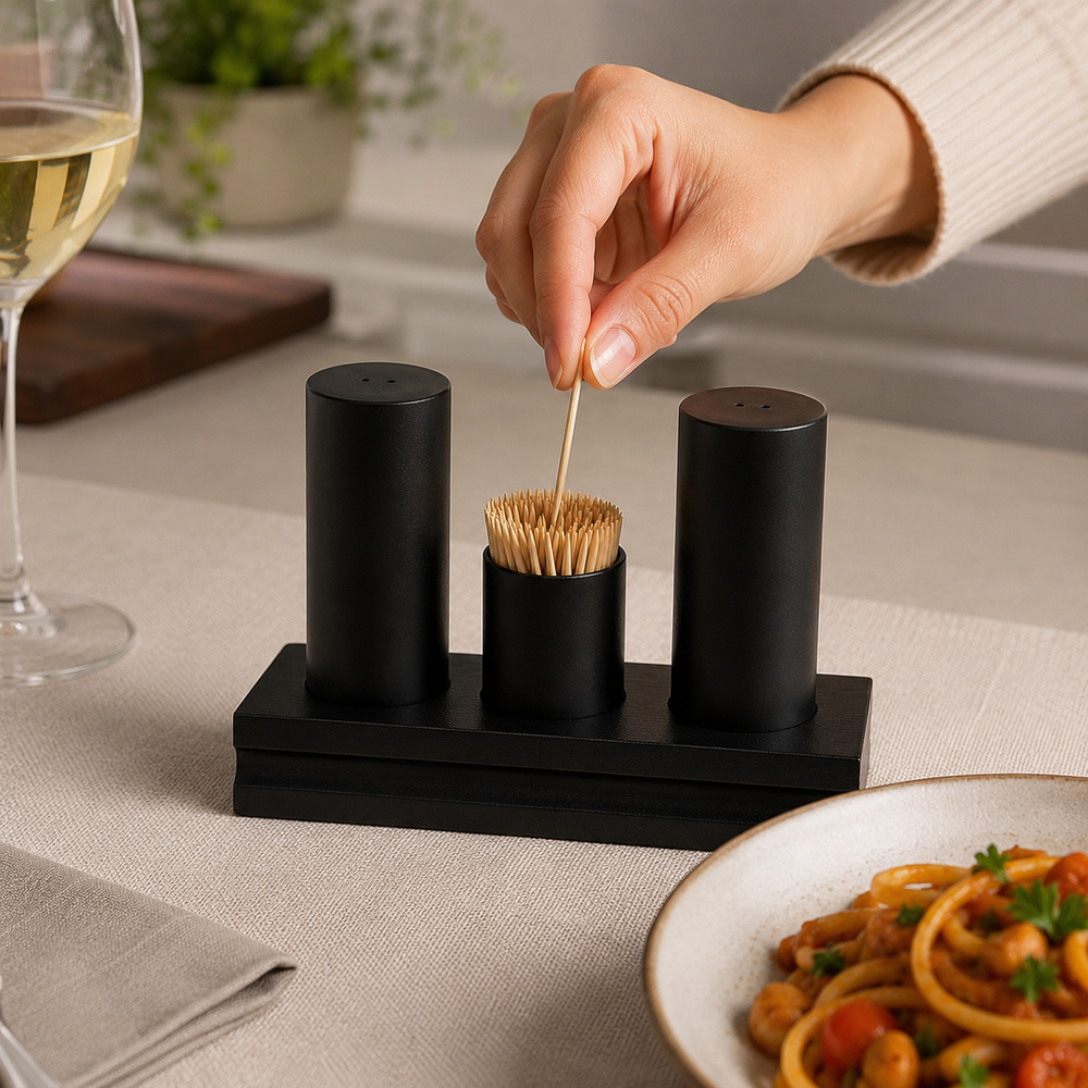 Elegant Nordic Dining Seasoning And Toothpick Holder, Minimalist Salt & Pepper Serving Set