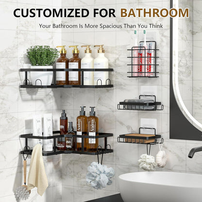 Set Of 5 Mesh Shower Shelves, Multipurpose Wall Storage Racks Stainless Steel Bathroom Corner Baskets