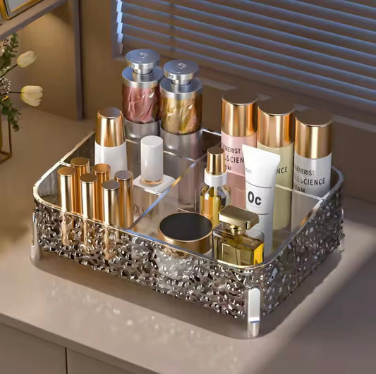 Elegant Crystal Vanity Tray, Acrylic Cosmetic Organizer