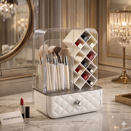 Luxury Dustproof Cosmetic Organizer – Premium Makeup Storage Box with Drawer