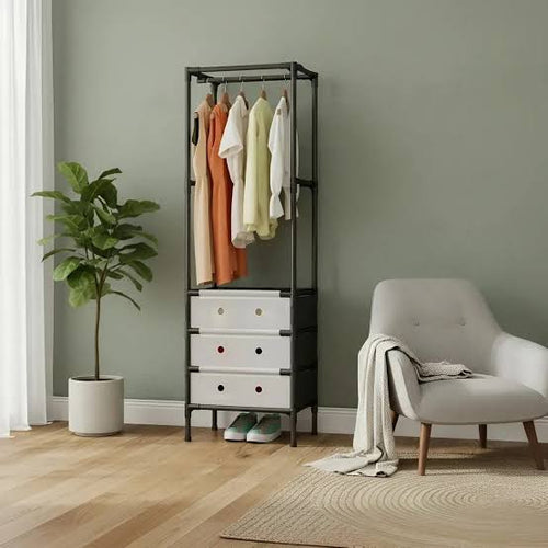 Multifunctional Metal Stand With 3 Drawers Clothes & Shoe Rack