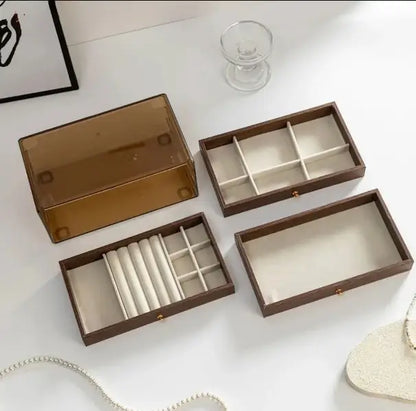 3 Layer Acrylic Wooden Jewelry Organizer