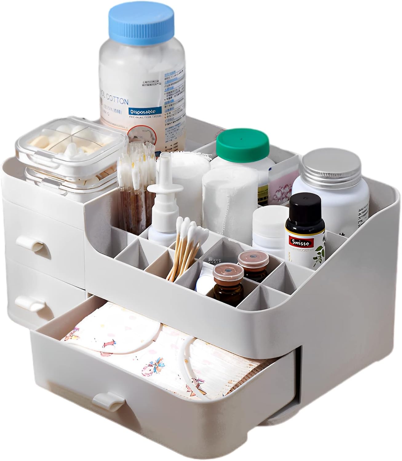 Luxury Desktop Cosmetic Box Multiple Drawers & Lipstick Slots Organize Vanity.