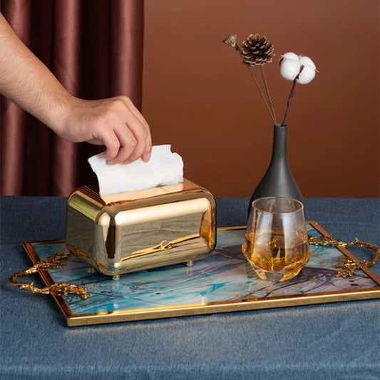 Premium Decorative Luxury Rectangular Gold Tissue Box Holder