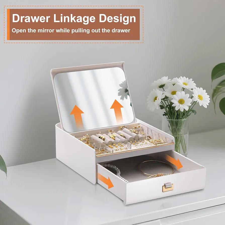 Jewellery Storage Box with Mirror and Drawer