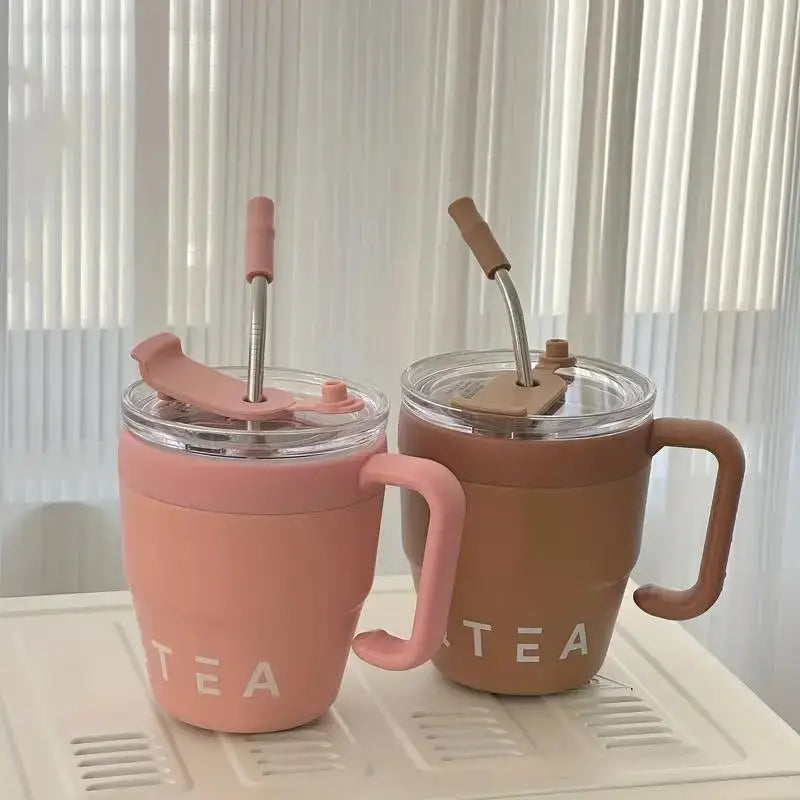 480ML Stainless Steel Coffee Mug with Straw