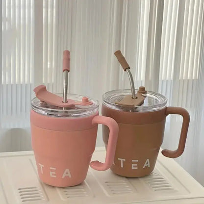 480ML Stainless Steel Coffee Mug with Straw