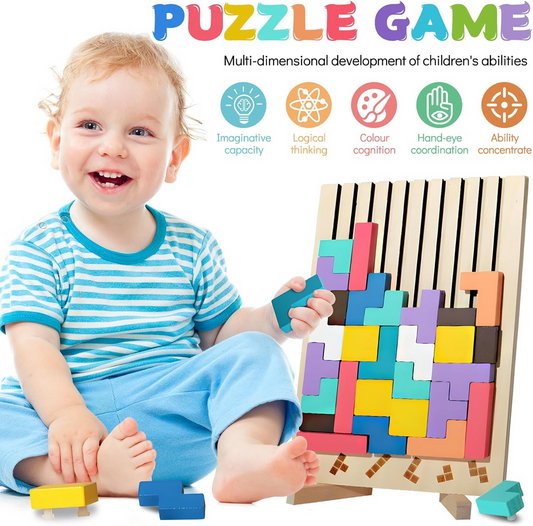 3D Wooden Tetris Puzzle Blocks Educational Colorful Set