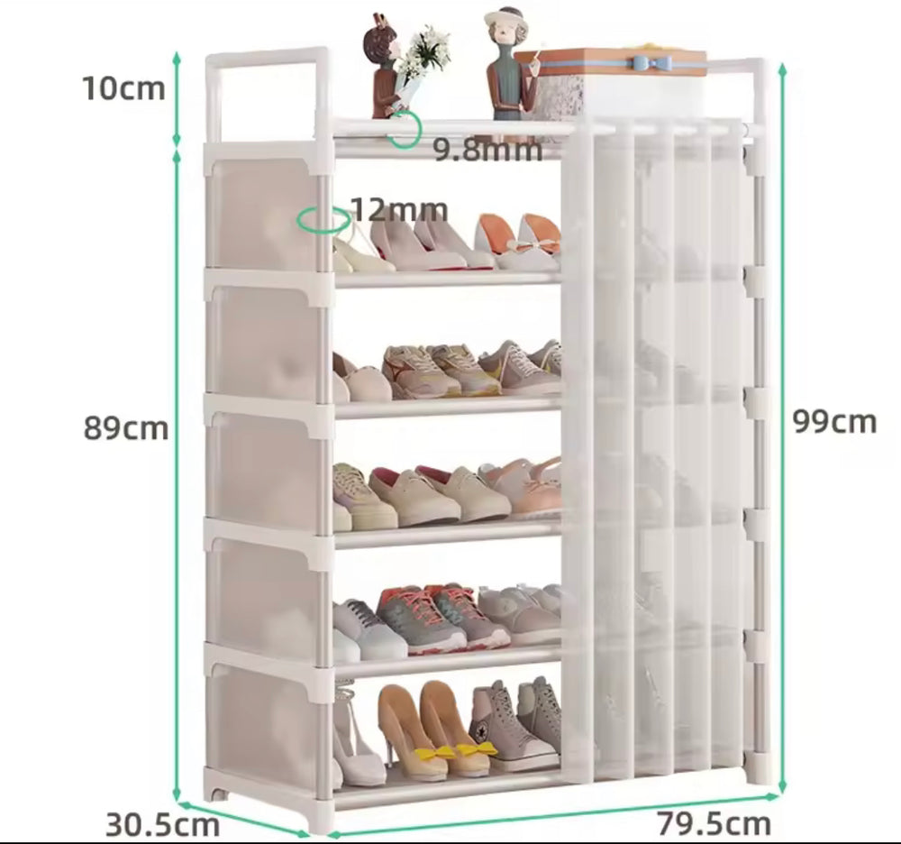 Dustproof Shoe Rack with Curtain, Sturdy Metal Frame Easy to Assemble