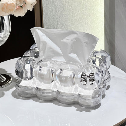 Transparent Luxury Bubble Tissue Box with Chrome Bunny & Bow Design