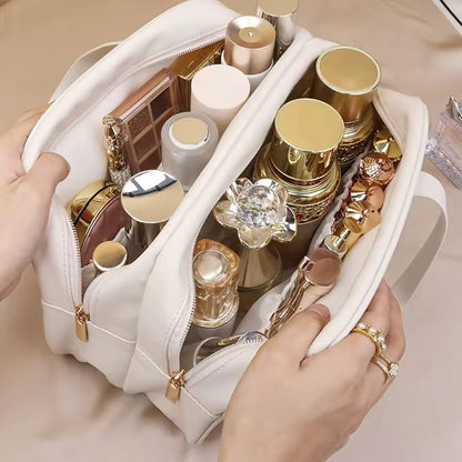 PU Leather Double Layer Travel Cosmetics Storage Bag