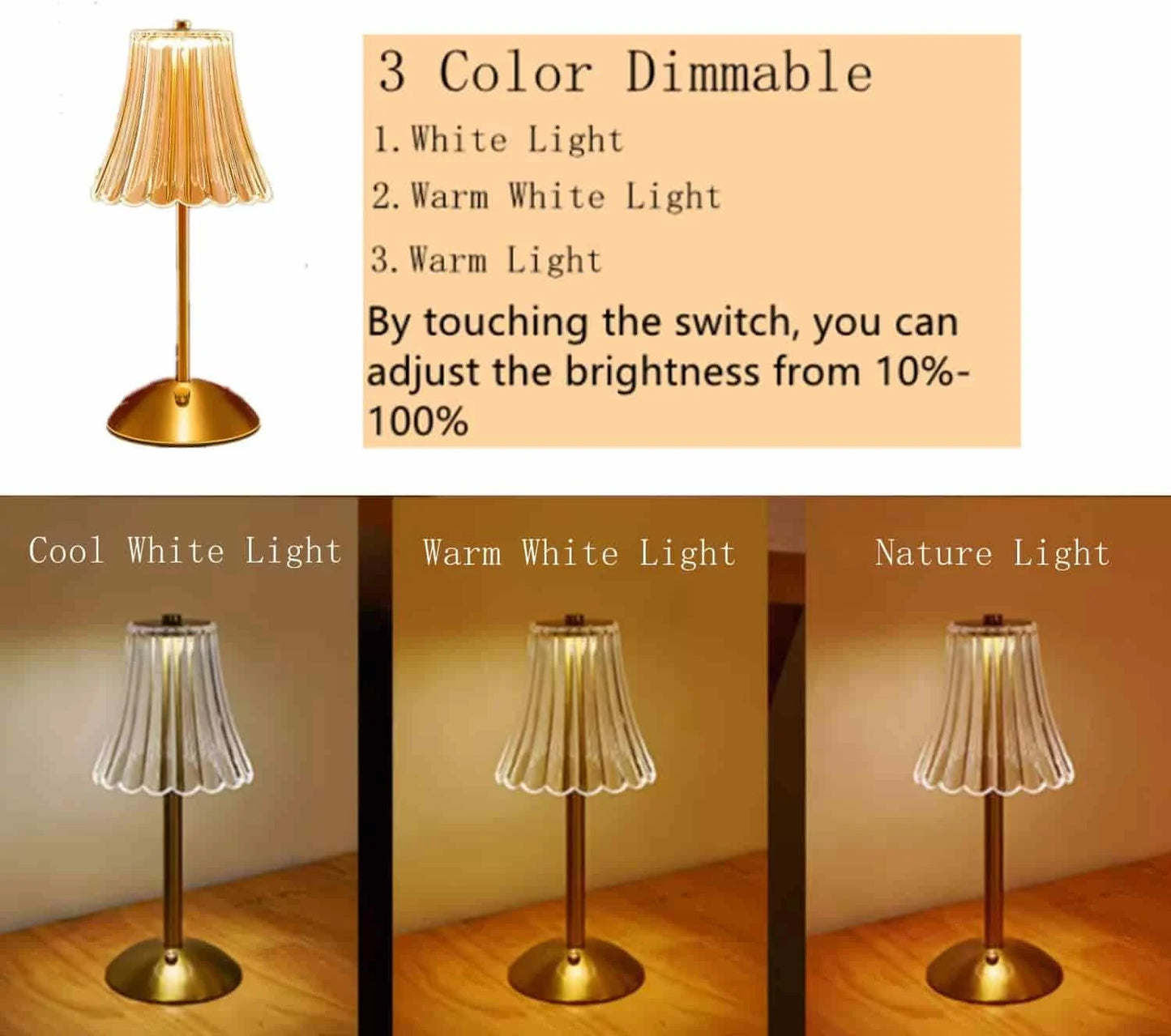 Metal Brass Crystal Table Lamp Best Quality Rechargeable